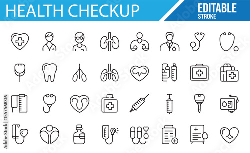Health Checkup and Medical Examination Icons for Healthcare Professionals