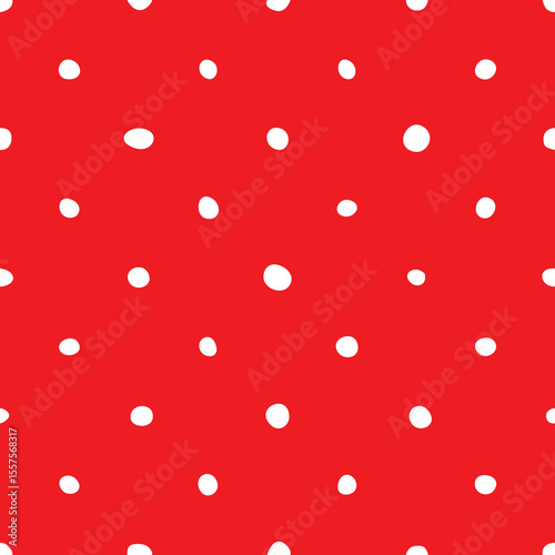 Seamless vector pattern with tile white polka dots on red background
