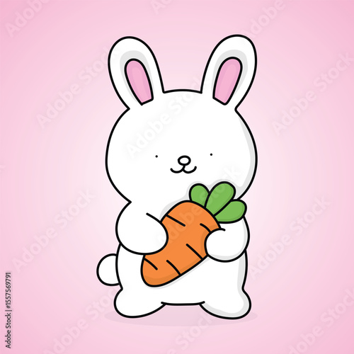 Cute Cartoon Bunny Holding a Carrot