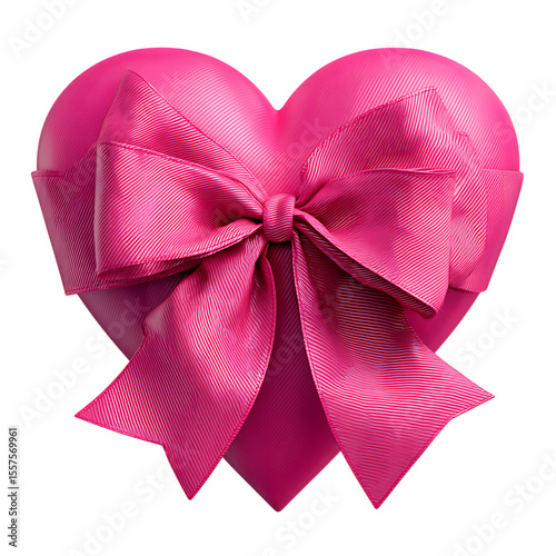 Fuchsia Heart with Ribbon Bow Valentines Day Gift Romance Symbol Love Present white background against transparent Background