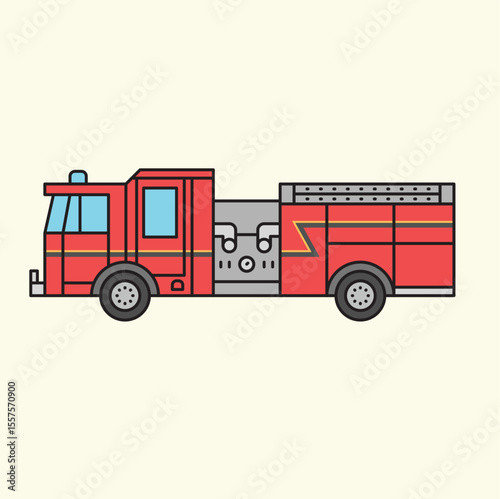 Emergency Response Firetruck Illustration - Red Fire Engine Design Concept