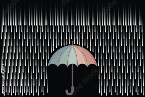 Flat cartoon umbrella and light rain vector, pastel background design for nursery prints, baby shower themes, and weather graphics
