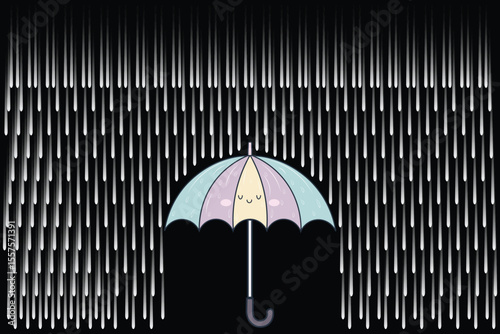 Cartoon rain drops falling on umbrella, pastel vector illustration perfect for kids weather concepts, baby products, and seamless art
