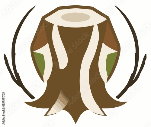 A naturalistic vector illustration of a tree stump with visible rings and branches, symbolizing nature, wood, or deforestation.