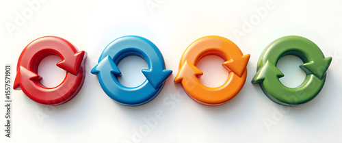 Four colorful, circular arrows representing concepts like recycling and renewal on white.