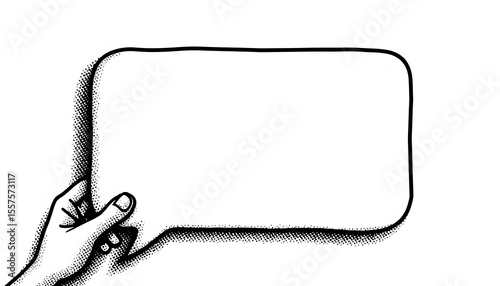 A hand holds a speech bubble, a classic comic illustration for your message.