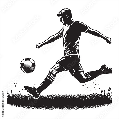 Soccer Player From Preparing for a Free Kick to Scoring a Goal Silhouette , black colour vactor 