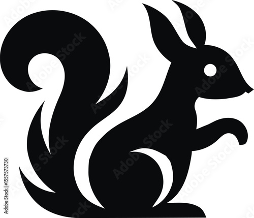 Stylized Squirrel Silhouette: A minimalist black silhouette of a squirrel, elegantly designed with a stylized bushy tail and upright posture.  The design is simple yet expressive.