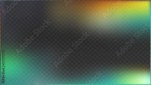 Film burn overlay with light leak and photo effect for a vintage background filter. Old grainy movie texture with camera noise, lens flare, and retro gradient. Black holographic glow.
