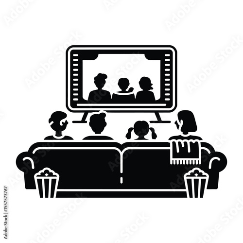 Family Movie Marathon Icon, Vector, Illustration, Outline, Line Art, Silhouette, Logo, White Background.