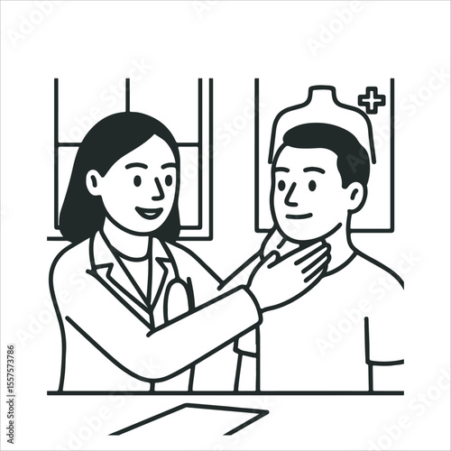 Doctor examining a patient's throat in a clinic