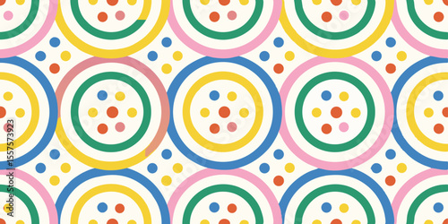 Colorful concentric circles and dots pattern with a retro vibe