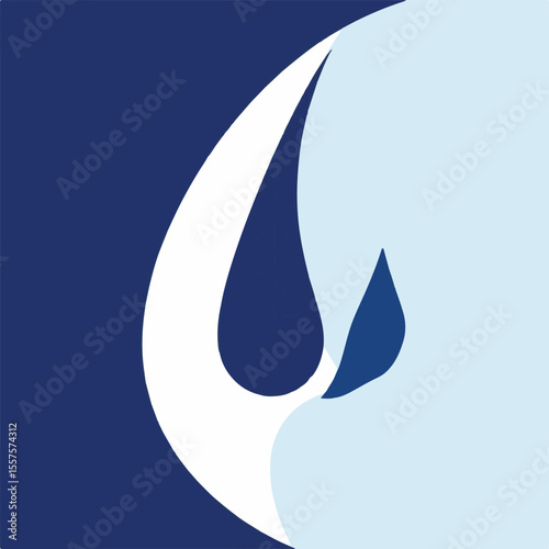 
A modern abstract vector design featuring flowing, organic shapes in shades of blue and white, suggesting a stylized flame or water droplet.