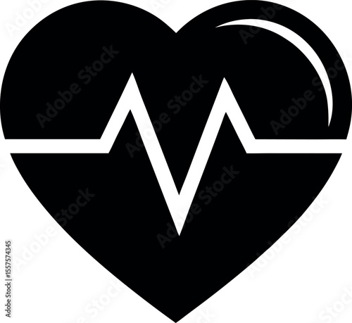 Heart beat black vector icon vector signs.