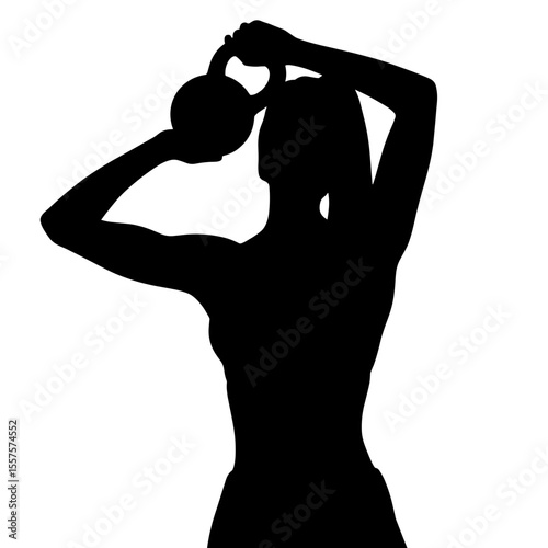 Silhouette of woman lifting kettlebell, strength training exercise
