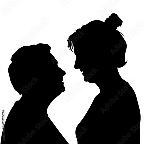 Silhouette of two people facing each other, relationship connection concept