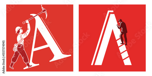 Red Socialist Realism Propaganda Poster Art with Worker Silhouettes and Bold Typography Design