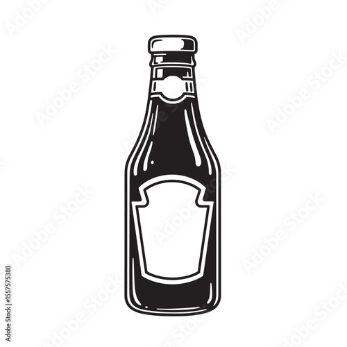 A classic and stylized vintage art silhouette illustration of a bottle with a label suitable for sauces or condiments.
