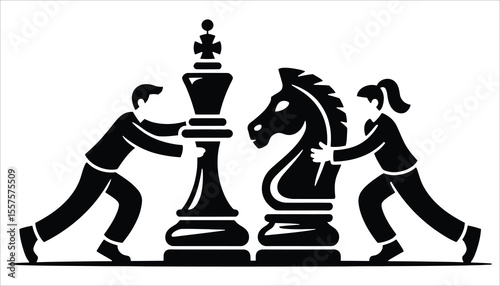 Minimalist Chess King and Knight Silhouette