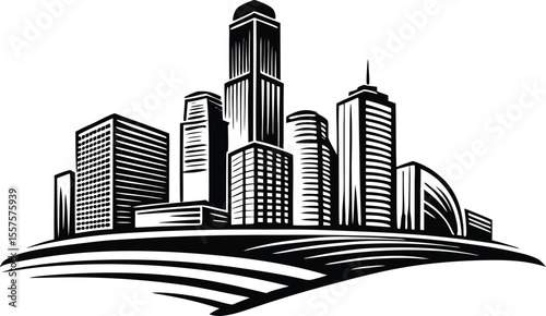 Modern urban city skyline vector illustration with skyscraper and building silhouettes representing business downtown architecture, tall, city line, urban life, digital
