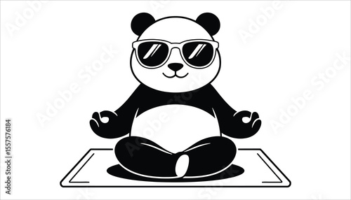 Cool Panda in Sunglasses Meditating on a Yoga Mat