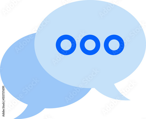 Two light blue speech bubbles overlapping with three blue circles inside the top bubble center