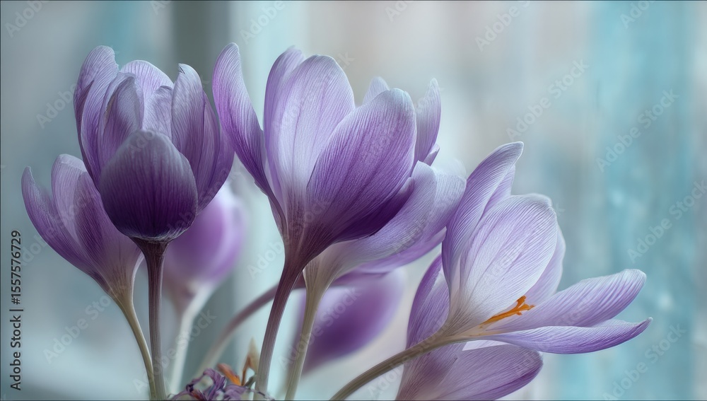 Closeup of Dew Covered Purple Crocus Blossoms Closeup of Dew Covered Purple Crocus Blossoms