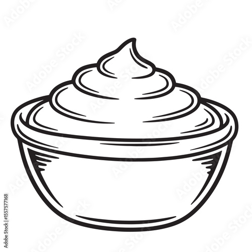A vintage art silhouette illustrating a bowl of creamy whipped cream perfect for baking cooking dessert recipes food graphics