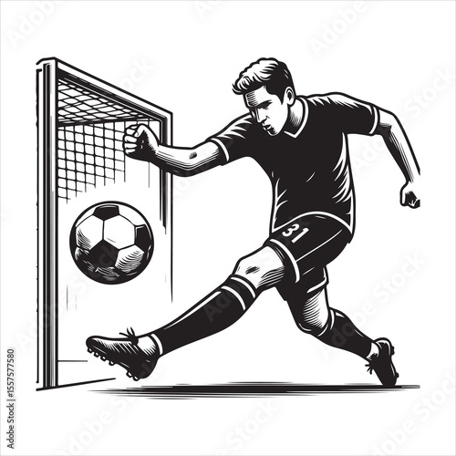 Soccer Player From Preparing for a Free Kick to Scoring a Goal Silhouette , black colour vactor 