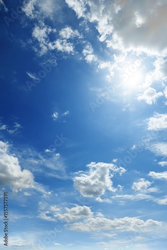 Bright Sunny Day Blue Sky with Fluffy White Clouds