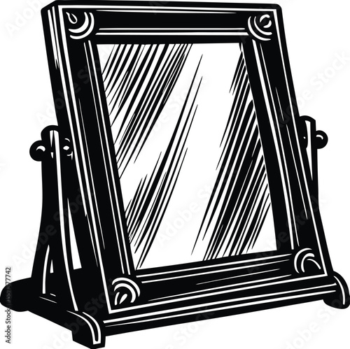 Drawing Sketch Old Mirror Art Set Of Silhouette Vector ,antique window frame, wooden, ornate, beauty, traditional, carving