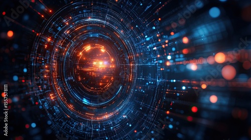 Wallpaper Mural Business or Science Tech Design with Futuristic Digital Interface Elements and Blue Background for Innovation Torontodigital.ca