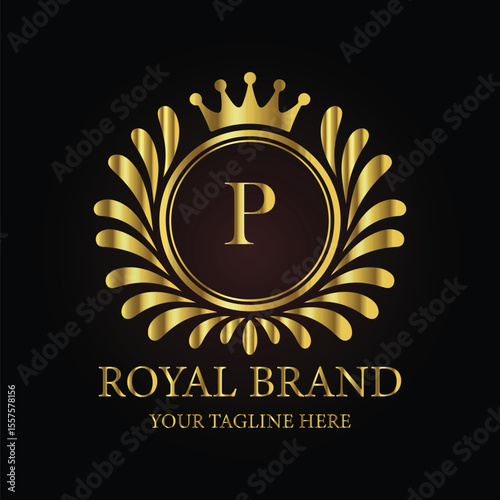 Gold royal brand logo design elegant monogram P
