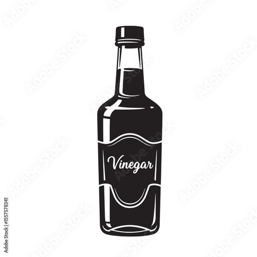 Classic vintage art silhouette depicting a detailed bottle of vinegar perfect for culinary and restaurant design projects