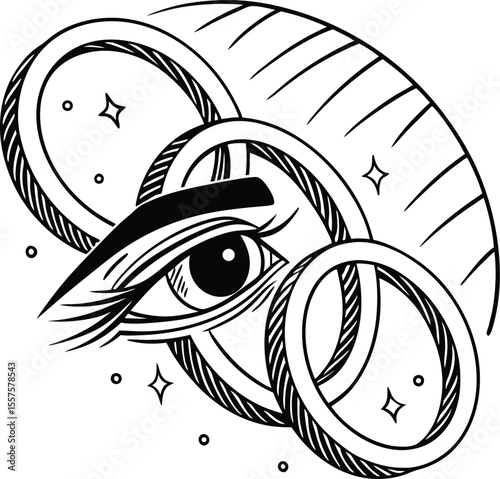 Eye Ring Set Of Silhouette Vector ,black and white tattoo, circle, iris, pupil, optic, stare, gaze, look, focus
