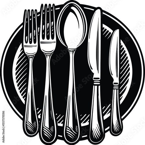 Fork shoon Knife And late Menu Symbol Silhouette Vector ,set of cutlery, catering, celebration, occasion, fine, dinnerware