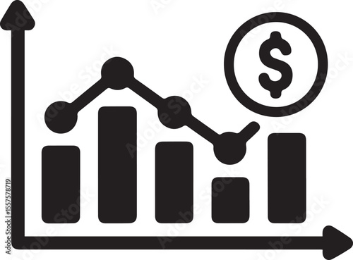 Editable black line icon of a financial graph on white background, minimalist vector illustration for business analytics, stock market, investment tracking, accounting, and economic data visualization