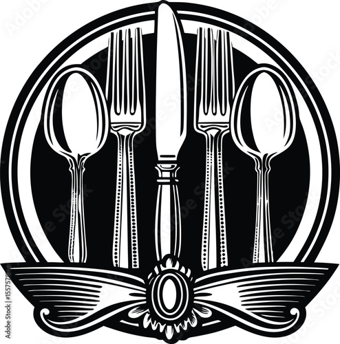 Fork shoon Knife And late Menu Symbol Silhouette Vector ,fork spoon and knife, sign, service, silver, metal, concept, culinary