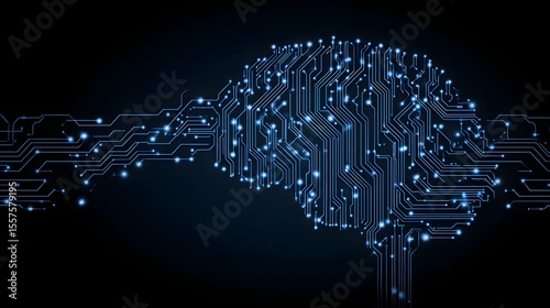 A stylized representation of a brain integrated with a circuit board, symbolizing the concept of brain-computer interfaces (BCIs) or brain implants. 