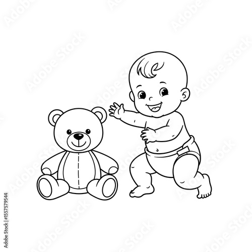 Baby Crawling Teddybear: Playful Childhood Joy Illustration