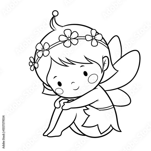 Cute Fairy Character: Magical Girl with Flower Crown