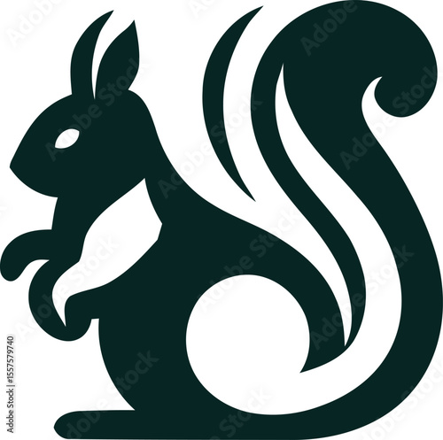 Stylized Squirrel Silhouette: A dark teal silhouette of a squirrel, elegantly designed with stylized fur and a bushy tail. This vector graphic is perfect for logos, branding.