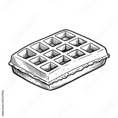 Detailed vintage art silhouette illustration depicting a classic belgian waffle ready to be eaten for breakfast or dessert