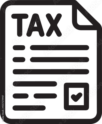 Editable black line icon of a tax document on white background, minimalist vector illustration for finance, accounting, income report, and digital document interface design