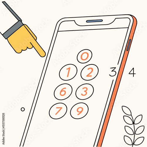 Finger touching smartphone screen with numeric keypad illustration  