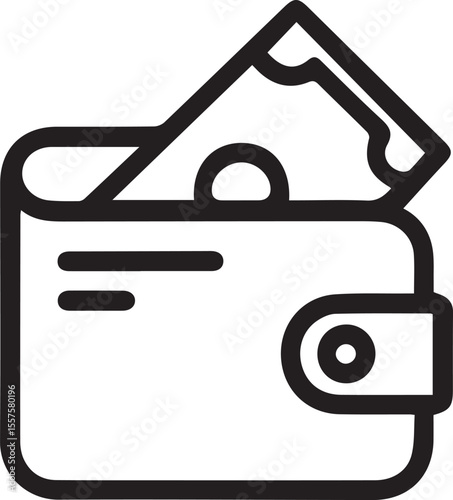 A minimalist wallet outline containing money provides a clean, scalable graphic element perfect for financial apps, personal finance blogs, or modern business branding related projects.