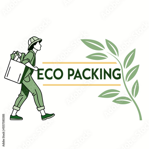 Eco-friendly delivery person walking with packaging materials  