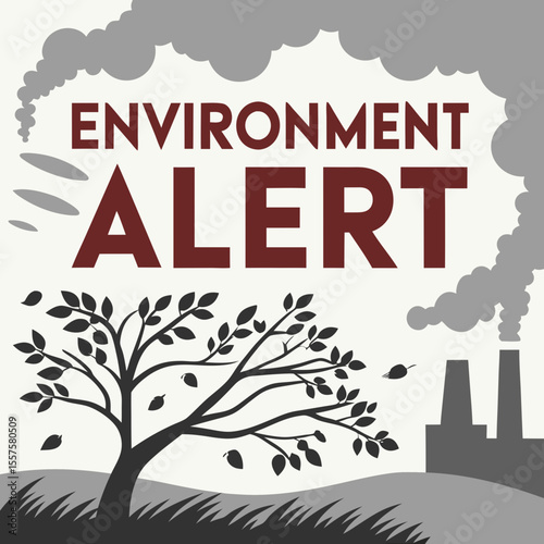 Environmental alert graphic with tree and factory against smoke  