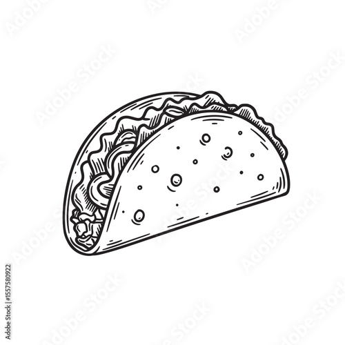 Hand drawn vintage art silhouette of a delicious taco with fillings depicting classic mexican cuisine for various uses