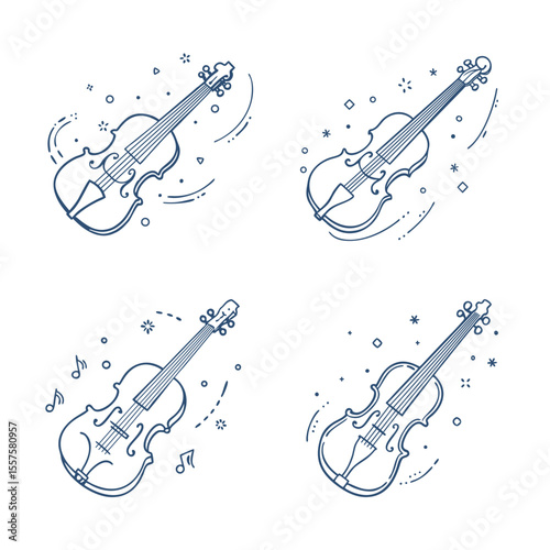 Violin hand drawn set of doodle vectors in sketch style